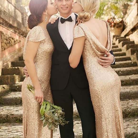 Sorella Vita SV Gold Sequin Dress Low Back Size 10 Gorgeous Gown Bridal Prom - Picture 3 of 16